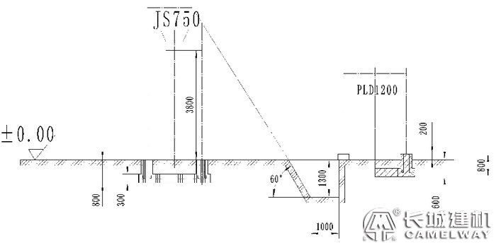 JS750型搅拌机支腿高度，750搅拌机地基图